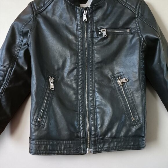 H&M Kids Black Faux Leather Moto Jacket 4-5Y Unisex - Picture 3 of 9